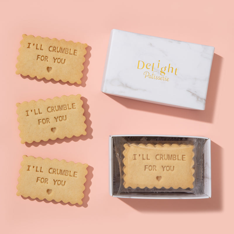 I'll Crumble For You shortbread cookie mini gift box with stamped Valentine's Day cookies