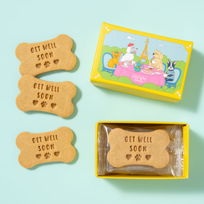 GET WELL SOON dog biscuit gift box - 4 treats stamped with comforting message for recovering pups