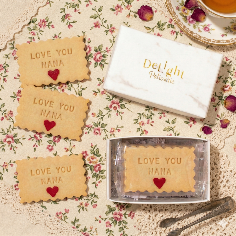 Love You Nana shortbread cookies in mini gift box with red heart sprinkles for grandma for Mother's Day 
