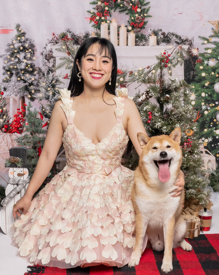 Delight Patisserie founder with her Shiba Inu, Beaugosse