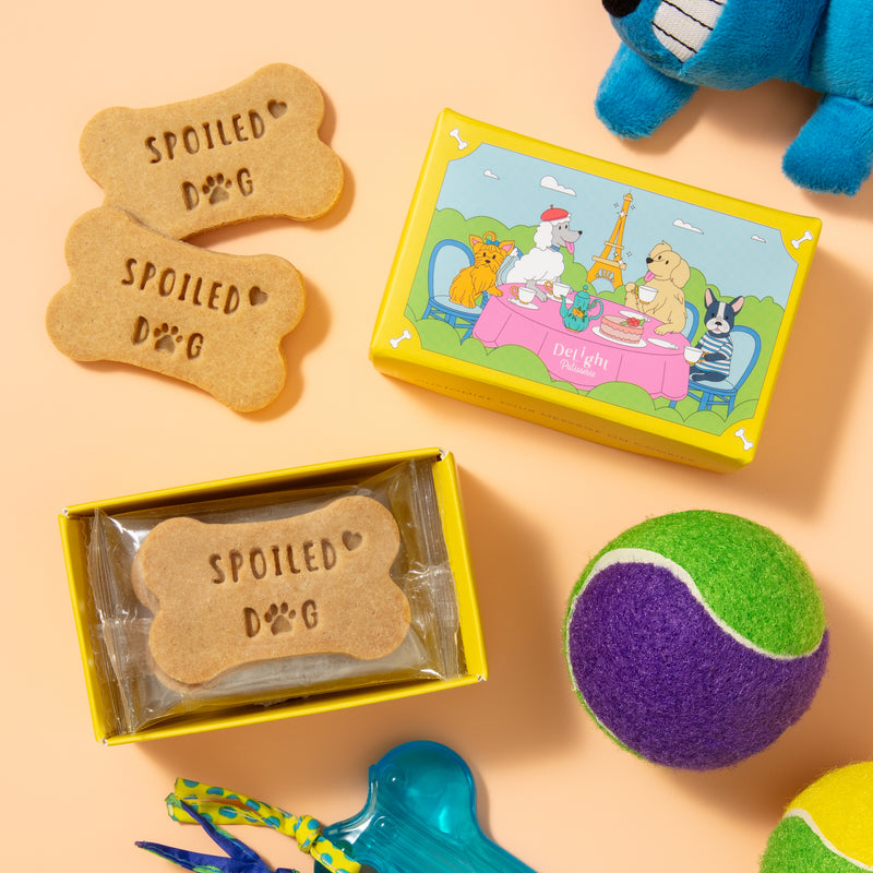 SPOILED DOG dog biscuit gift box - 4 individually wrapped treats stamped with royal message for pampered pups and dog lovers