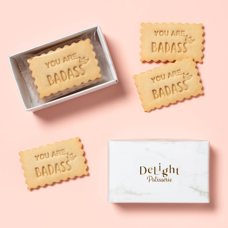Badass Shortbread Mini Box with inspirational shortbread in white marble box - women gift