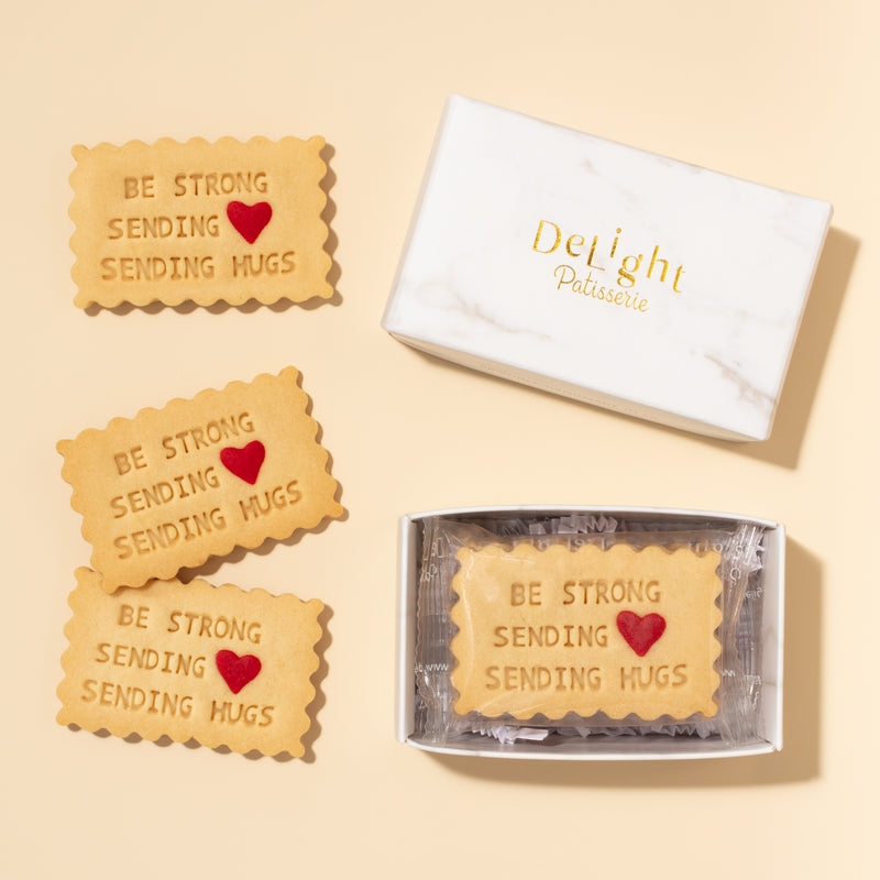 Sending Hugs shortbread cookie mini gift box with Be Strong and Sending Love stamped cookies