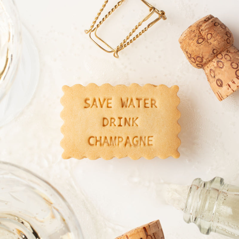 Save Water Drink Champagne shortbread cookies in marble gift box - celebration party favor