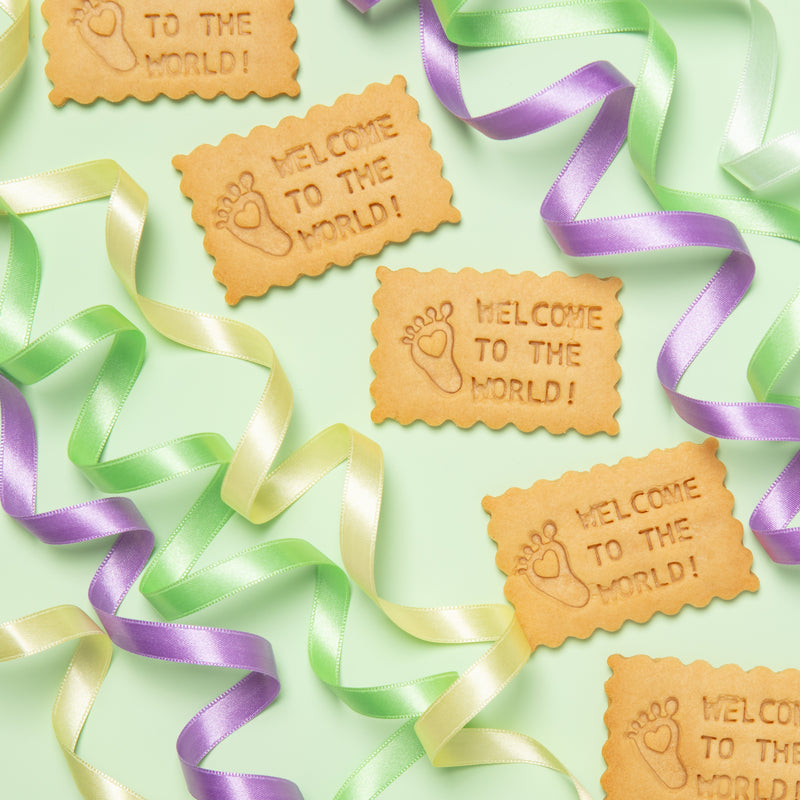 Welcome Baby shortbread cookies in floral gift box - baby shower gift for new mom