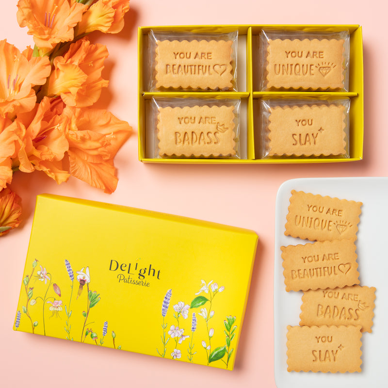 Uniquely You Shortbread Box with inspirational message cookies - self-love gift for women