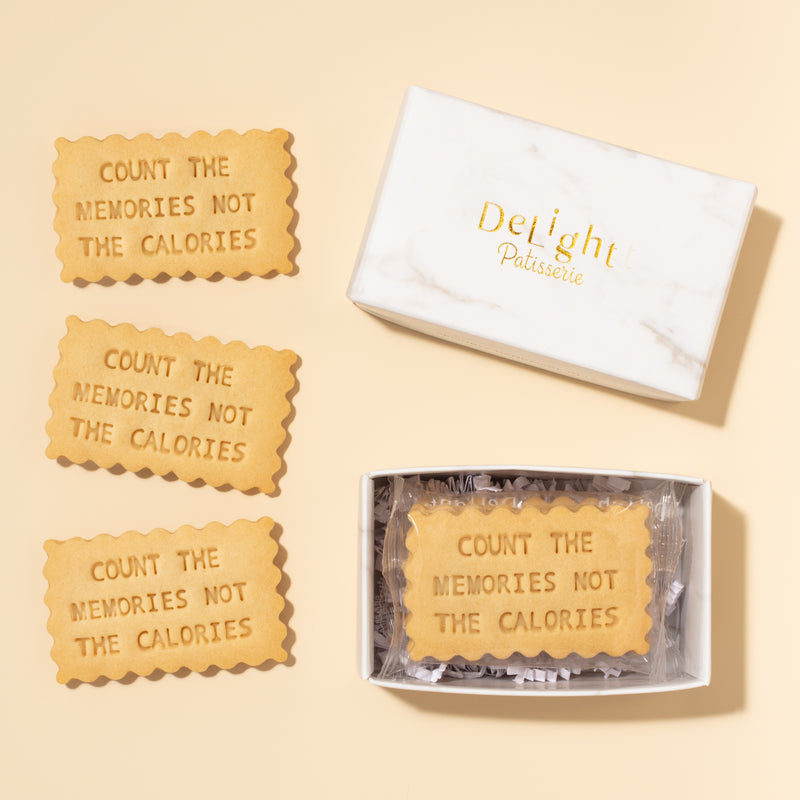 Count The Memories Not The Calories shortbread cookies in gift box - fun friendship gift and party favor