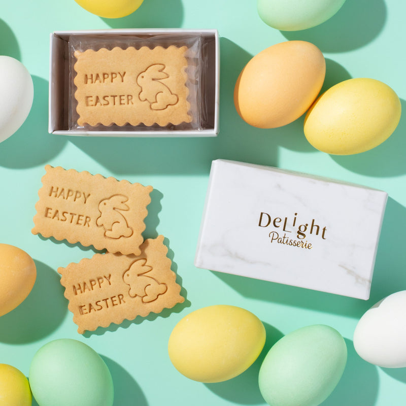 Easter Bunny Shortbread Mini Box - 6 bunny shortbread cookies in white marble gift box for Easter