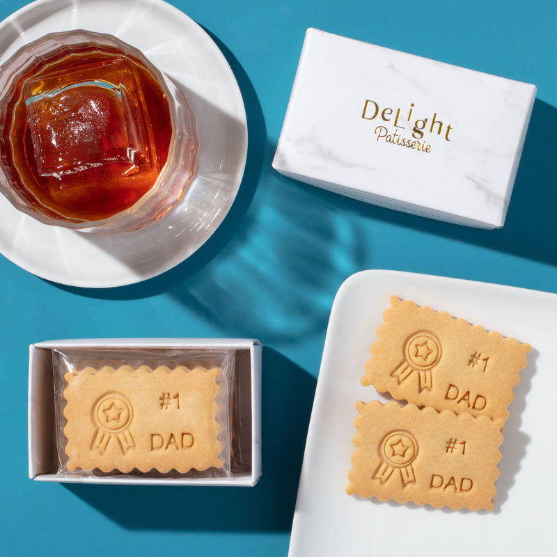 Father's Day shortbread mini gift box with No 1 Dad cookies in white marble packaging