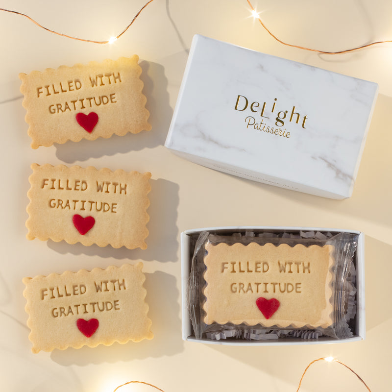 Gratitude shortbread cookies with red heart design - mini thank you gift box