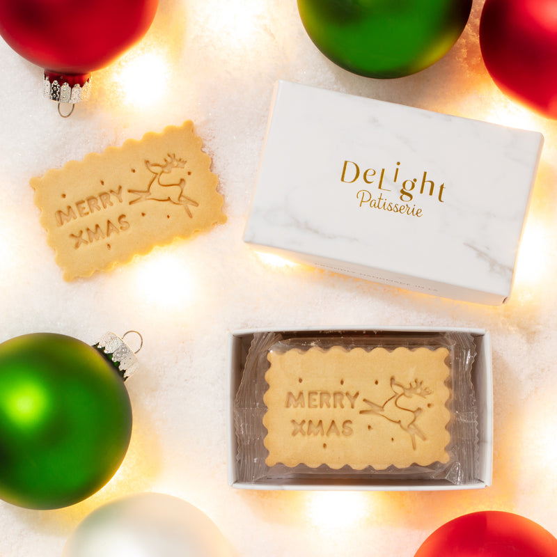 Merry Christmas mini shortbread gift box - 6 stamped holiday cookies in marble packaging
