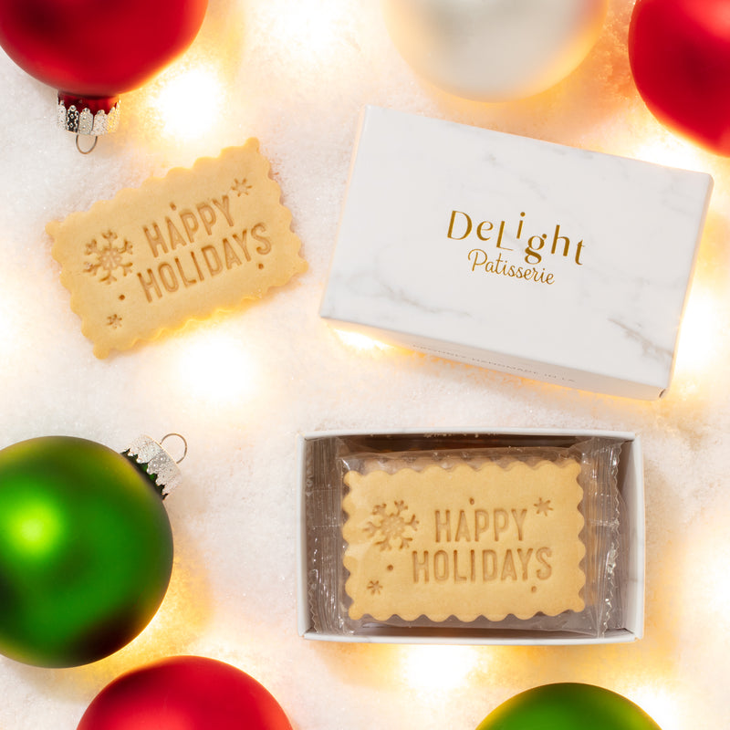 Happy Holidays mini shortbread gift box - 6 stamped Christmas cookies in marble packaging