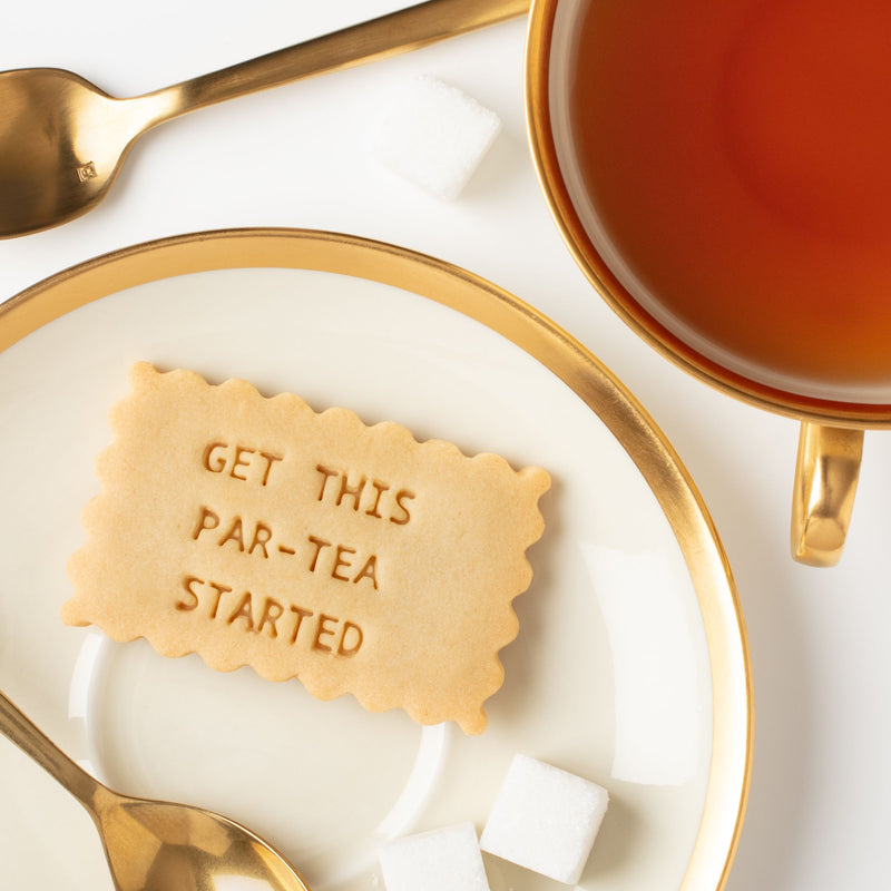 Get This Par-Tea Started shortbread cookies in marble gift box - tea party favor 