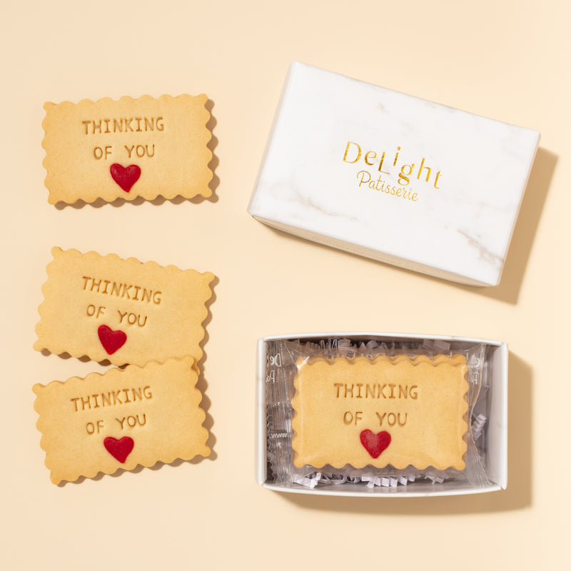 Thinking Of You shortbread cookie mini gift box with stamped cookies in white marble packaging