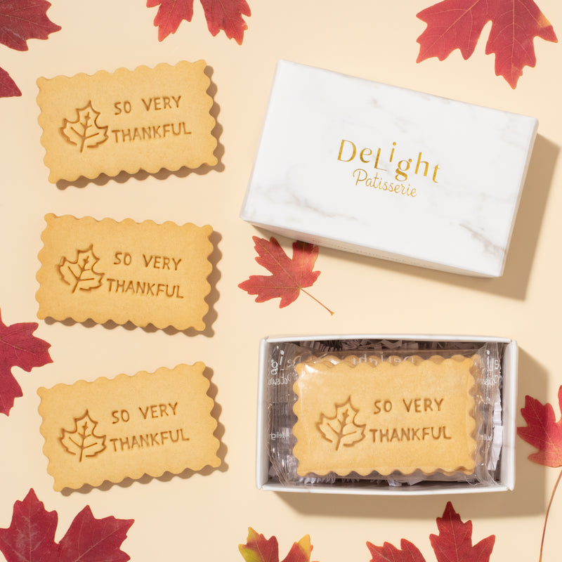 So Very Thankful Thanksgiving message shortbread cookies in mini marble gift box - holiday hostess gift 