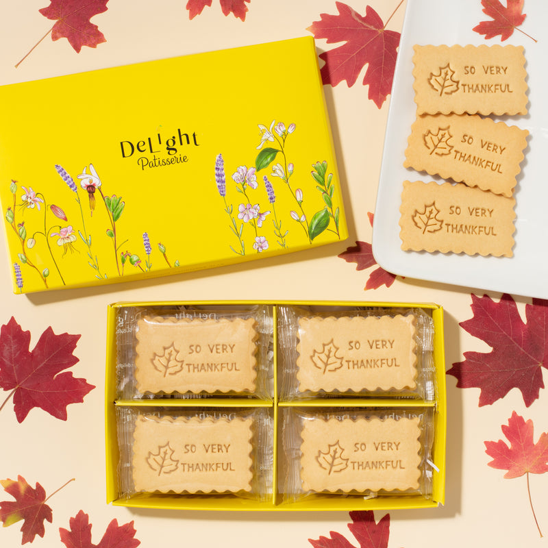 Thanksgiving shortbread cookies stamped with gratitude message - holiday hostess gift