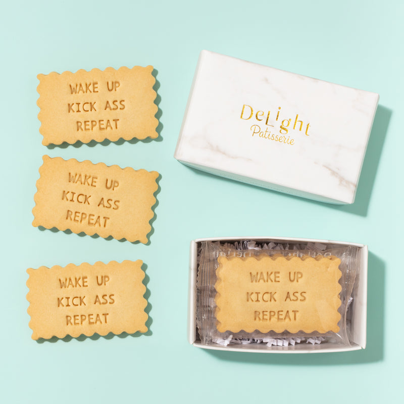 Wake Up Kick Ass Repeat shortbread cookies in marble gift box - motivational encouragement gift 
