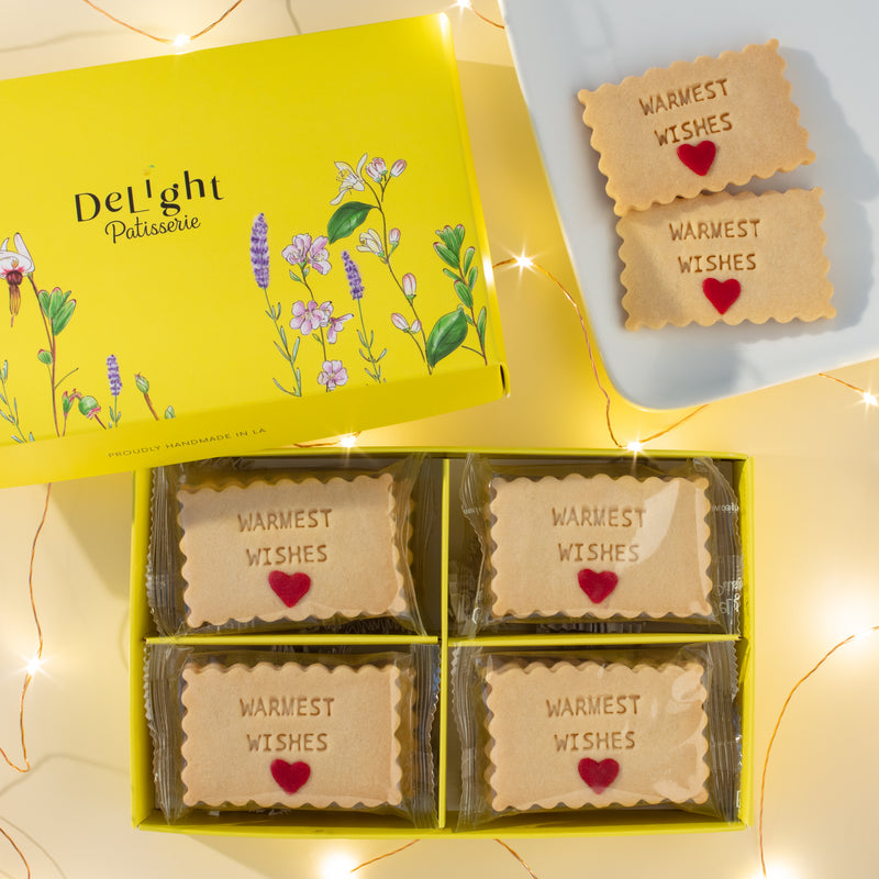 Warmest Wishes shortbread cookies in a floral gift box - 16 handcrafted butter cookies for holiday gifts, party favors, birthdays