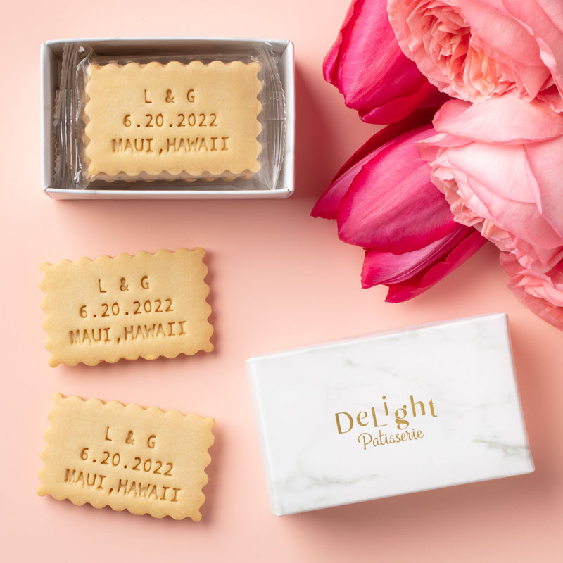 Personalized destination wedding shortbread cookies mini gift box 